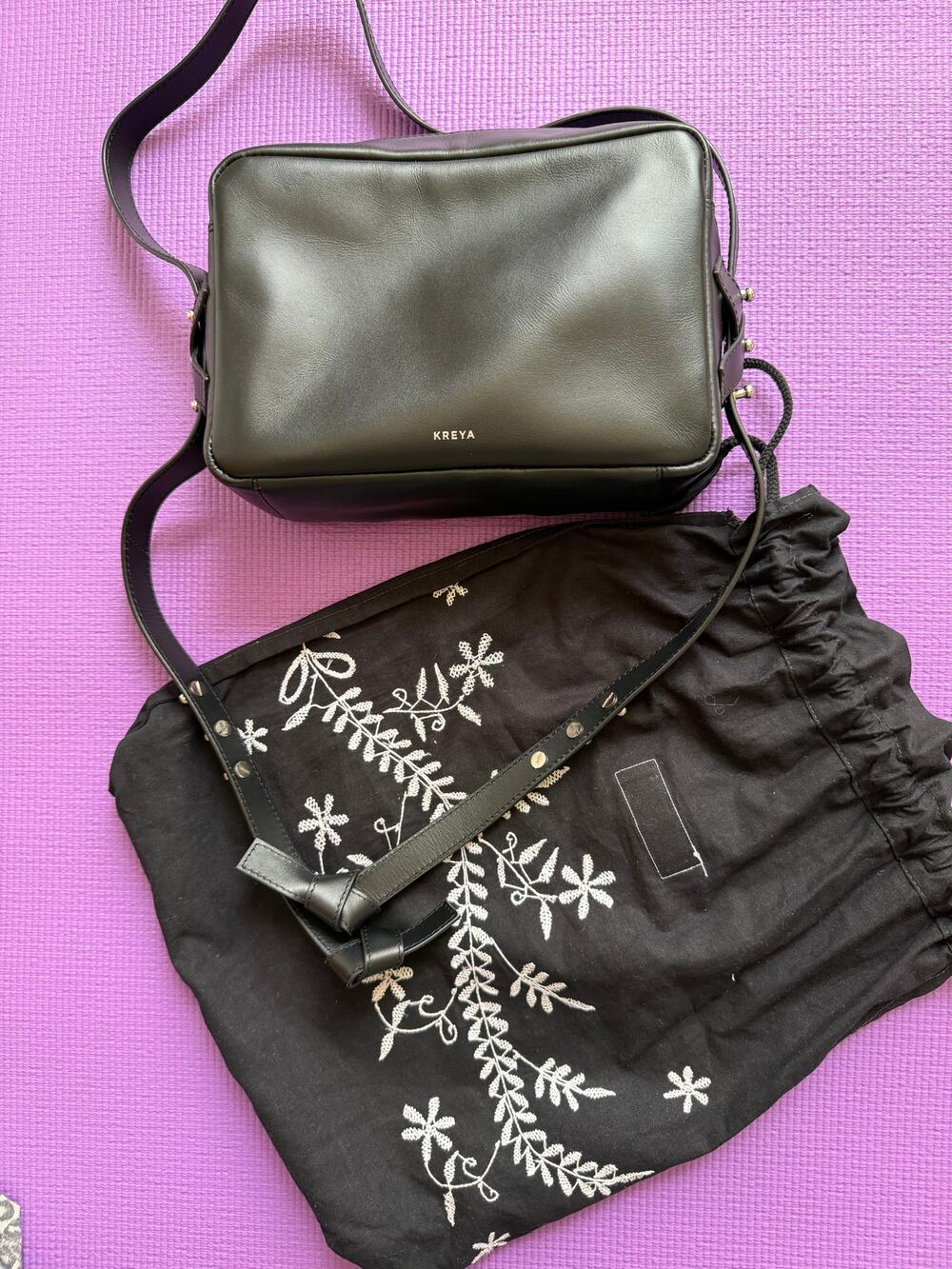 New KREYA Nebula Black Leather Convertible Crossbody Shoulder Bag Dust Bag